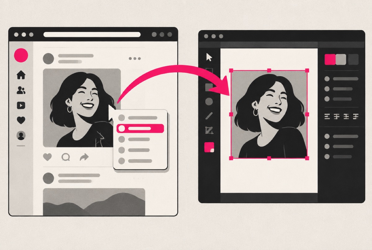 A photo on a social media page being right-clicked and sent into the SeekThanks editor